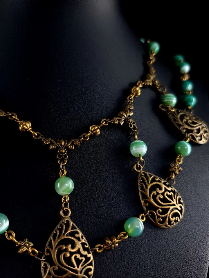 Kette XXL Gothic Vogelschädel Raben grüner Achat - ausgefallen silver anello - Bild 4 von 4