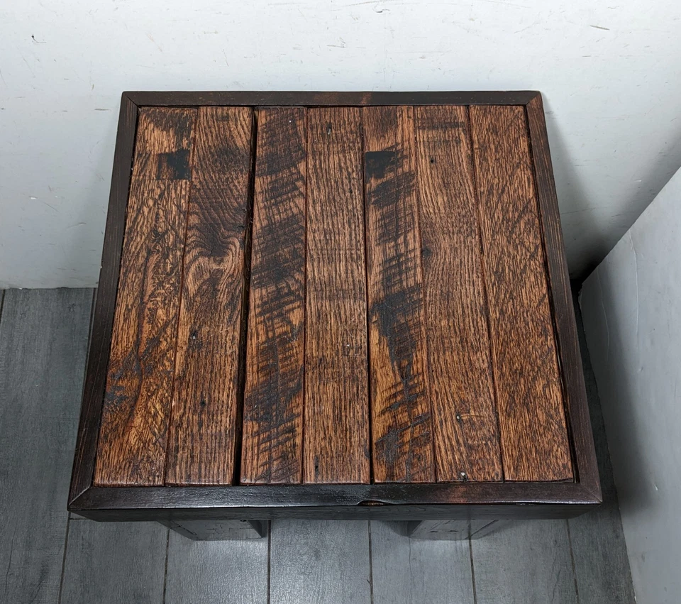 Vintage Handcrafted Rustic Primitive Rough Sawn Reclaimed Pine Wood End Table - Image 3 of 4