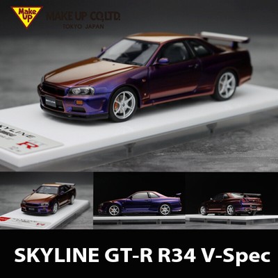 Make Up 1 43 Scale Car Model Nissan Skyline Gt R R34 V Spec 00 Midnight Purple Ebay