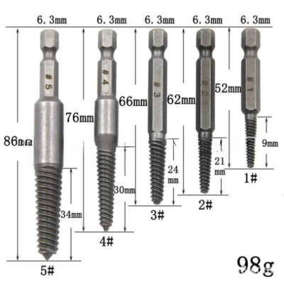 5pc Hex Handle Broken Head Screw Removal Tool 60mm Black Electric Hex Screw Remo