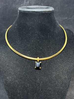 Liz Claiborne Gold Tone 16'' Choker Necklace With Black Prong Set Pendant (4221)