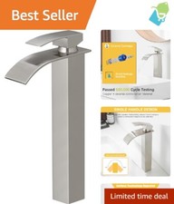 Brushed Nickel Waterfall Faucet - Tall Single Handle Bathroom Vessel Sink