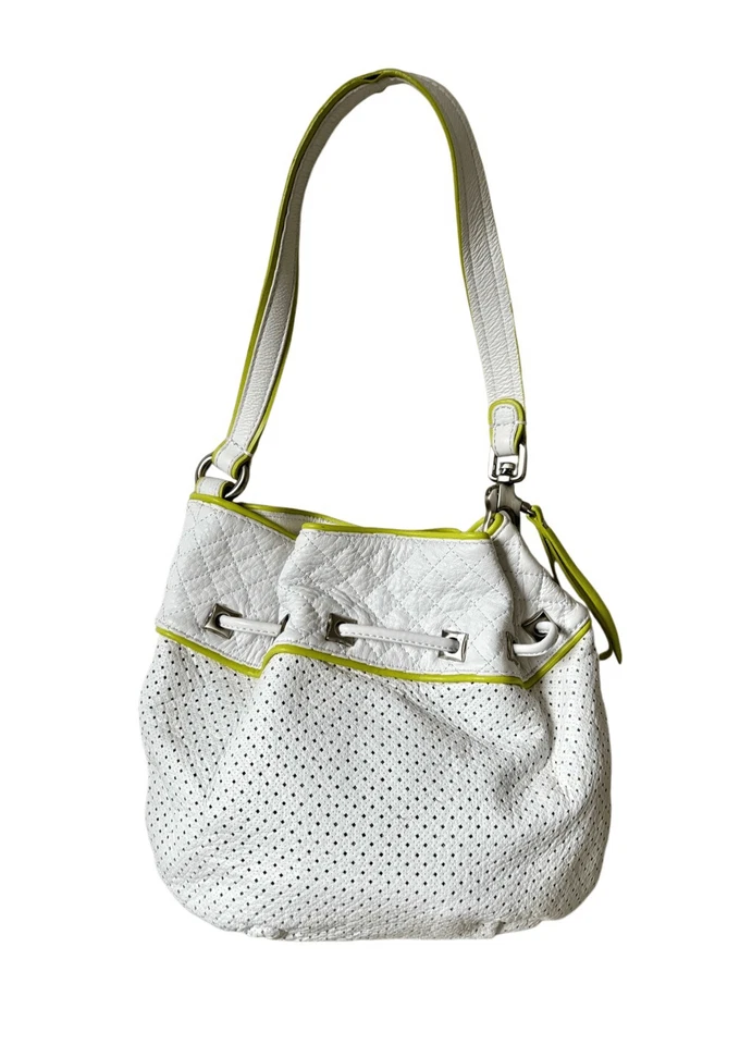 Bolso Hobo Francesco Biasia Blanco Borde Cuero Verde Lima Foto 2 de 4