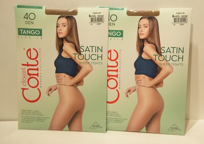 Conte Tango 40 Denier Satin Touch Sheer 2 Waist Pantyhose 2 pairs size 6 Bronz