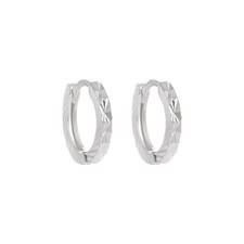 Woman s925 Sterling Silver Texture Round Huggie Hoop Earring Stud