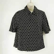 Counterpart Womens Top Cardigan  Size 12 Black White Short Sleeve Full zip 