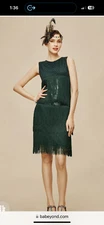 BABEYOND DRESS size M emerald green 1920’S GREAT GATSBY PARTY Flapper Fringe