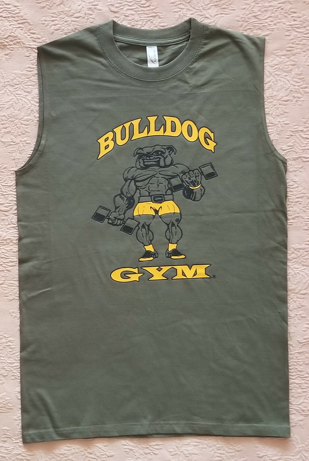 Bulldog Gym Bodybuilding Muscle Sleeveless Army Green / Vintage Gold