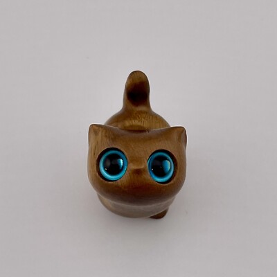 Adorable Tiny Wood Cat Desk Figurine 1.25 Inch