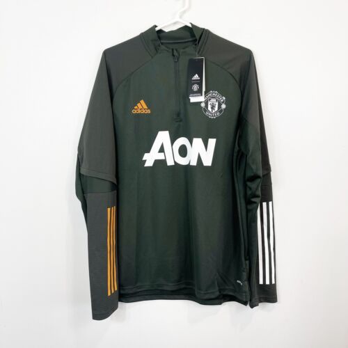 Adidas 2020-21 MANCHESTER UNITED Training Top Green Orange White FR3664 Large - Picture 1 of 2
