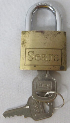 Vintage Sears Brass Padlock Lock With 2 Keys Tested and Works - Picture 2 of 10