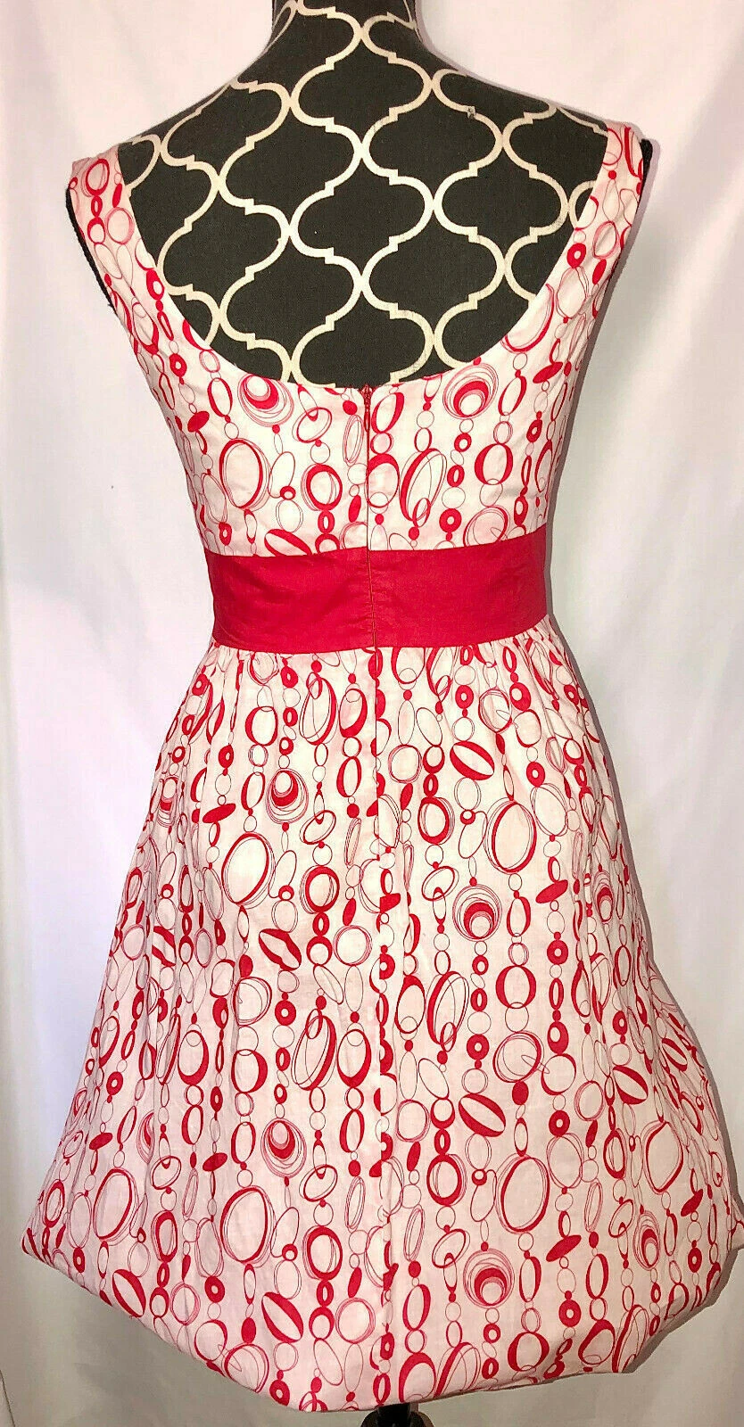 OFF WHITE Abito senza maniche DVDN rosso sporco bianco vita con fiocco orlo a bolla completamente foderato taglia S