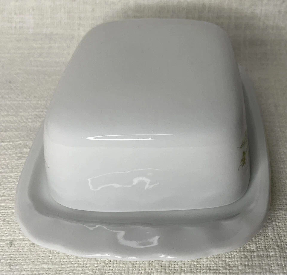 Eschenbach Porzellan Butterdose rechteckig Grüne Ranke mit roter Blüte - Bild 4 von 4