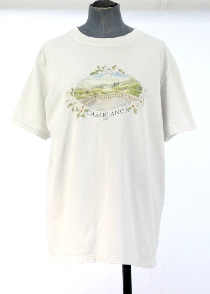 Casablanca Tennis Club T Shirt Vista White Casual Tee Cotton Faded Print Size M