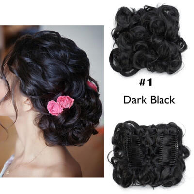 X-LARGE THICK Curly Chignon Messy Bun Updo Clip in Hair Piece Comb Extensions US
