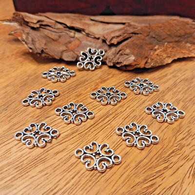 10 Verbinder Blume / Ranke silberfarben Schmuckverbinder DIY (26)
