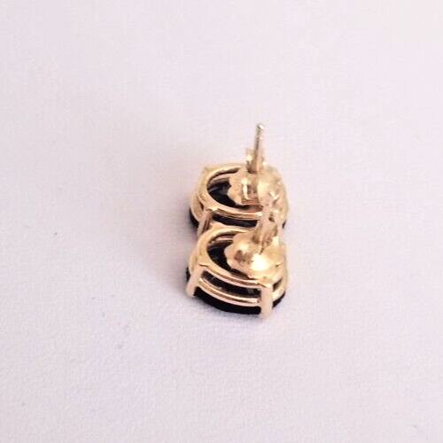 14K Yellow Gold Natural Iolite 4+ ct. Oval Checkerboard Cut Studs Earrings - Picture 4 of 4