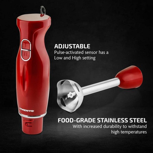 Ovente Immersion Electric Hand Blender with Stainless Steel Blades, RED HS560W - Picture 5 of 12