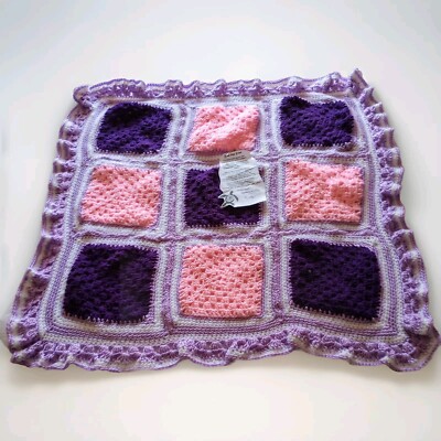 Crocheted Lap Throw Baby Afghan Blanket 36x36'' Purple Pink Soft Handmade Hawaii