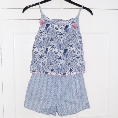 Fat Face Playsuit Age 10-11 Years Girls In Navy Pre Loved Sleeveless Floral Mix - Foto 1 di 8