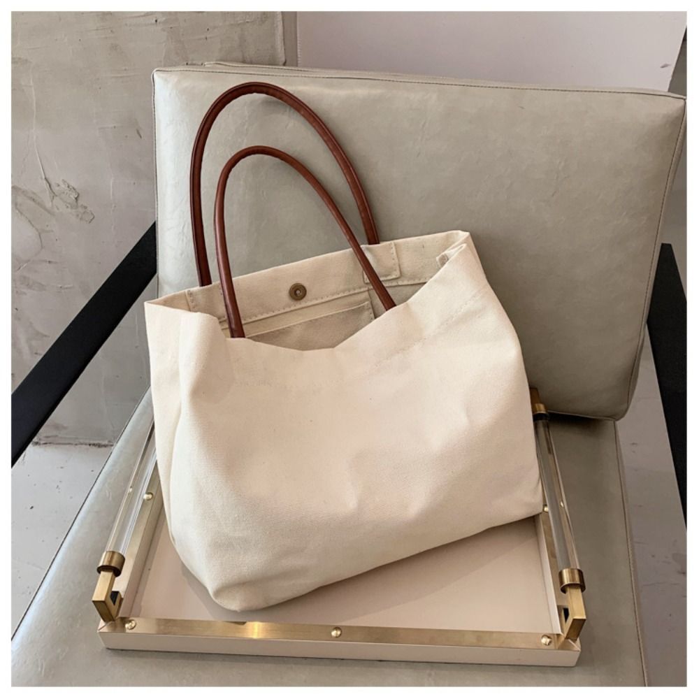 Canvas Crossbody Bag Snap Fastener Tote Bag Classic Handbag College