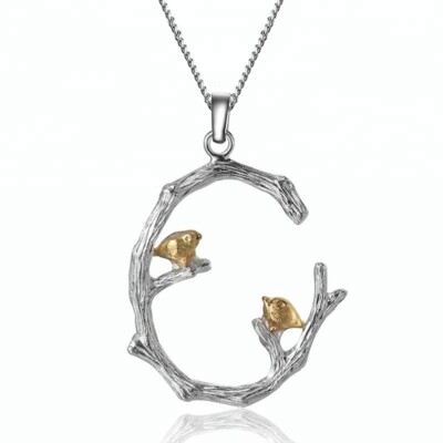 Massiver 925 Sterling Silber Vogel Zweig Anhänger Damen Handarbeit Design