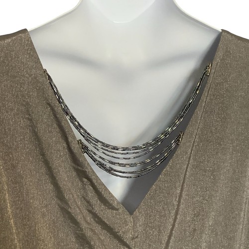 Together Sleeveless Dress Size 16 Cocktail Sheath Metallic Gray Beaded Back NWT - Picture 7 of 10