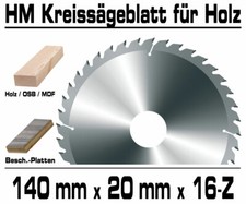 Hartmetall Kreissägeblatt 140 x 20 mm x 16 Zahn Holz Kappsäge Hand Kreissäge XT
