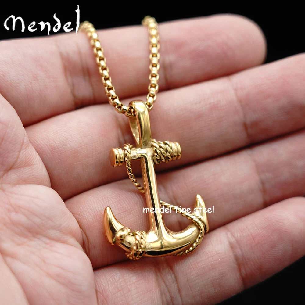 MENDEL Mens Womens Gold Plated Anchor Pendant Necklace Chain Men Stainless  Steel