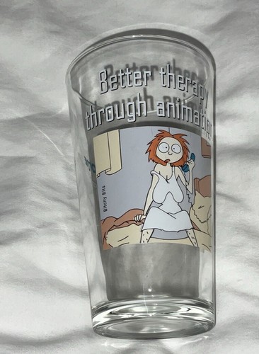 Bitchy Bits Heavy Pint Glass Better Therapy Through Animation 16oz Glass - Picture 3 of 23