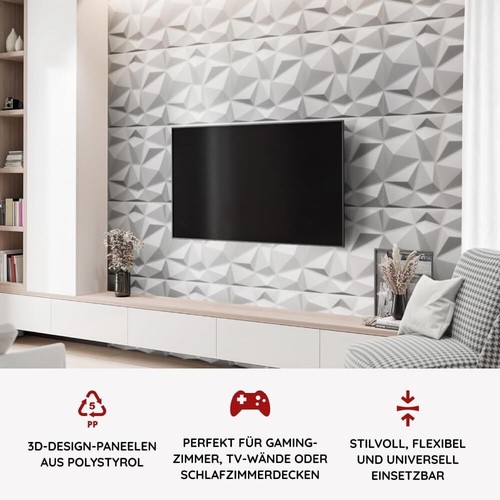 7,5qm/30 Stück 3D Wandpaneele Deckenpaneele Platten Paneele Diamant Polystyrol - Bild 5 von 11
