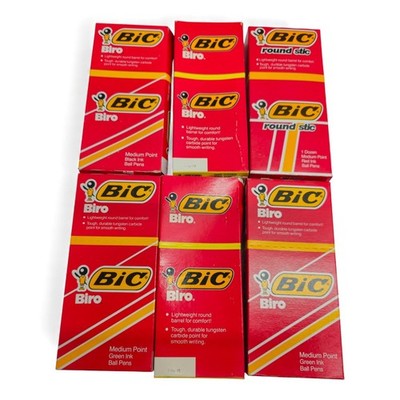 BIC Biro Ballpoint Pen Lot 6 Boxes Medium & Fine Point Red Green Black Ink