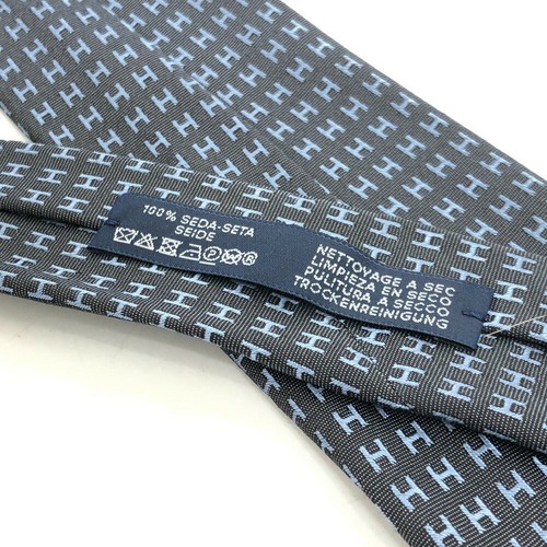 HERMES Necktie Tie Gray H logo pattern 100% Silk made in France J1566 - Picture 17 of 24