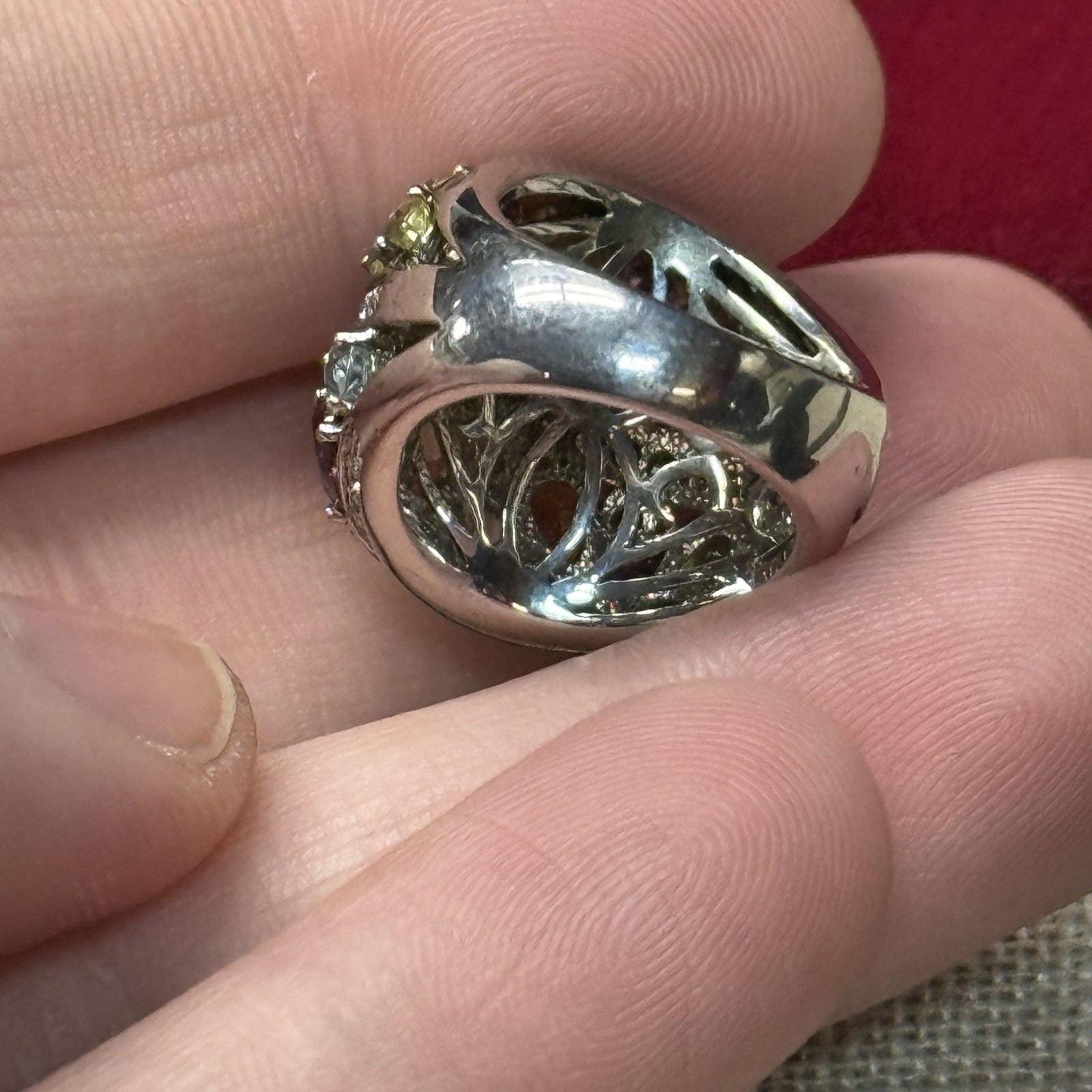 Sterling Silver Multi Gemstone Cluster Ring Size 5 - image 7