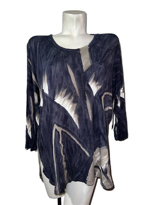 New Nic Zoe Nic+Zoe Top Abstract Hand Painted Pullover Viscose Spandex Size XL
