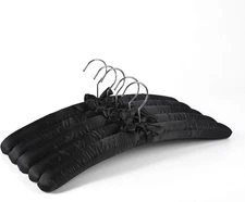 5 Pack 17 Inch Large Black Satin Padded Hangers for Women Clothing, anti Slip Cu