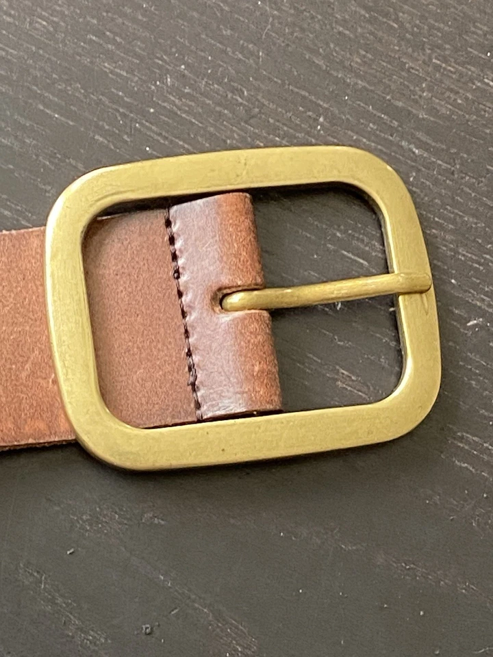 Linea Pelle Leather Belt Women Lg Brown Brass Buckle Gold Accent Braids Emblems - Image 2 of 4