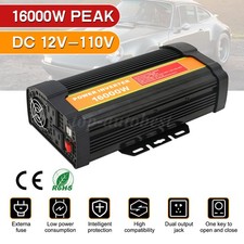16000W DC12V to AC110V Pure Sine Wave Car Inverter Dual AC Charging Outlets