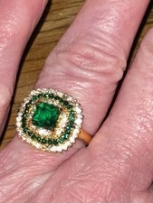 Simulated Emerald and CZ Ring with CZ and Simulated Emerald Halo Size 7
