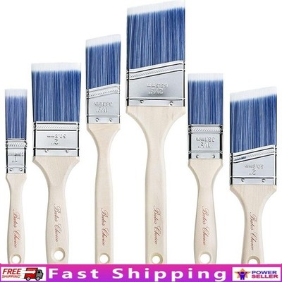 6 Pack Paint Brushes Natural Bristles Flat Angled Painting Staining DIY Projects
