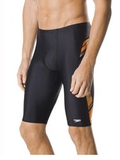 NWT Speedo Mens Sz 26 Swimsuit Jammer PowerFlex Eco Reigning Light Black/Orange