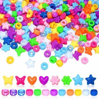 Amaney 500pcs Assorted Acrylic Beads Heart Flower Butterfly Star and Pony Beads