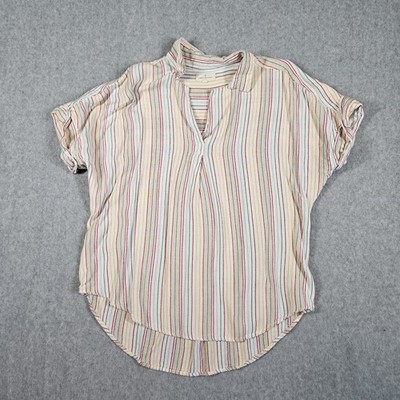 Thread & Supply Top Small Multi Color Striped Blouse Cap Sleeve 