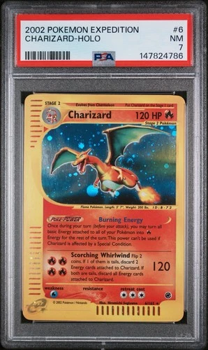 2002 Pokemon Expedition #6 Charizard Holo PSA 7  NM-MT - SWIRL 💫