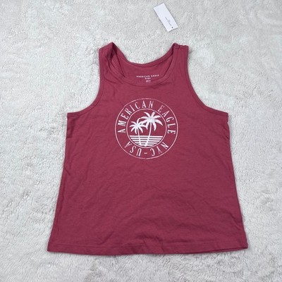 American Eagle Kids Tank Top Size 14 Pink Graphic Racerback Palm Tree 7718-107
