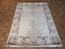 5'6 x 7'4 Hand Knotted Ivory Tabrez With Silk Oriental Rug G3154