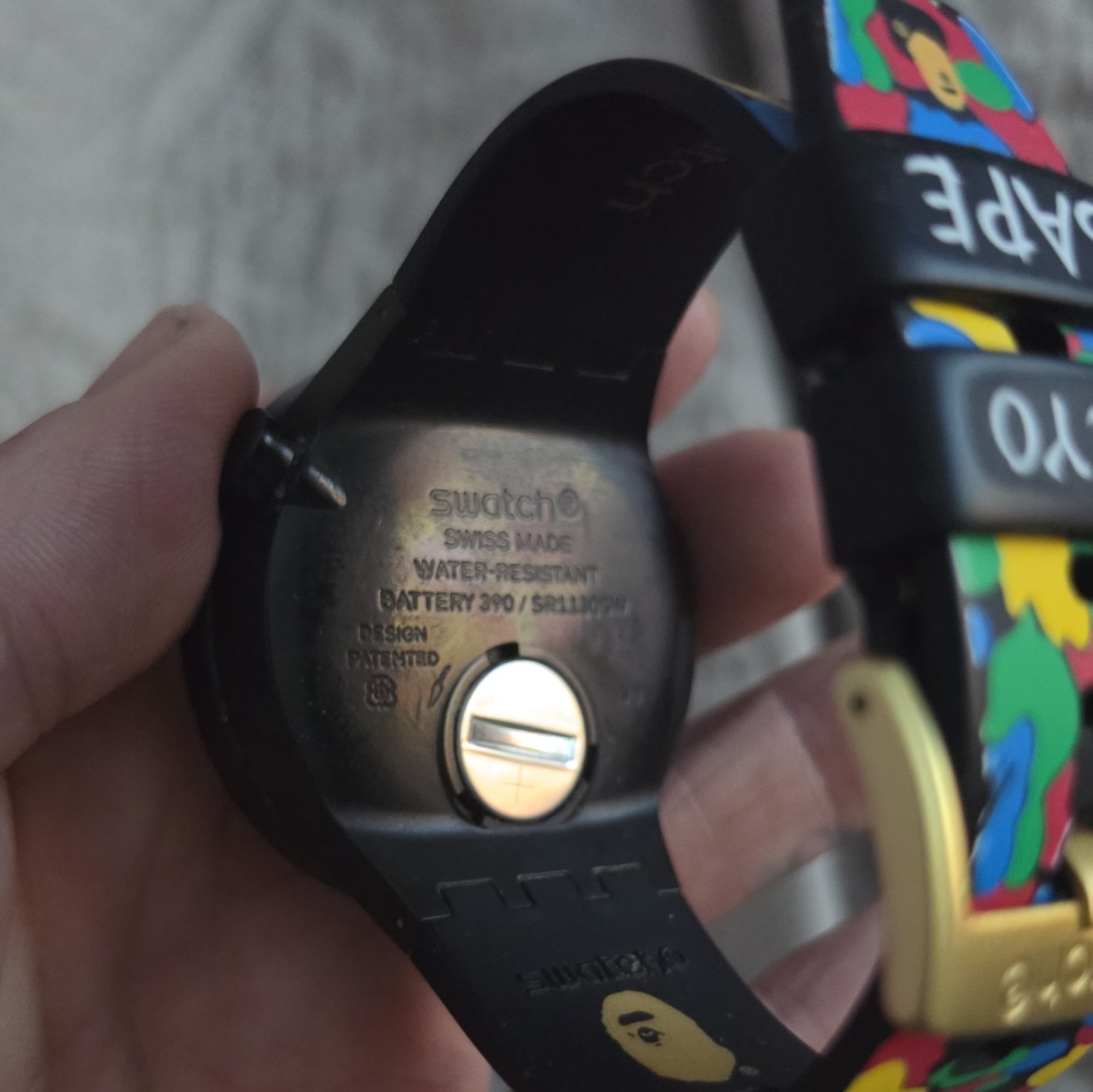 Swatch x BAPE SUOZ299 Quartz Day/Date 42mm Black Plastic Wristwatch | eBay