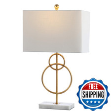 Jonathan Y 26 Gold Leaf And White Marble Modern Circle Led Table Lamp Glam