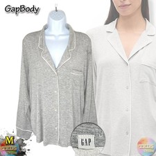 NWT Gap GapBody Women's M Notched-Collar Pajamas Top ONLY G1050XCLMA, Grey