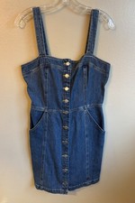 Levi's Drea Denim Button Front Dress Jean Pinafore Pockets 100 Cotton Sz Medium